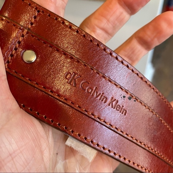 Calvin Klein Genuine Leather wide Belt Oxblood Silver Ring Size Medium main image 9